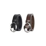 GoDeri %100 Hakiki Deri Mat Oval Tokalı 2'li Set Siyah, Koyu Kahverengi Ince Kadın Kemeri, 3 Cm=kdn39nik.ov