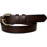 GoDeri 3 cm-125 cm Deri Gold Tokalı Koyu Kahverengi Kadın Kemeri