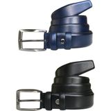 Goderi Deri 2'li Set Klasik Kumaş Pantolon Kemeri; Siyah, Lacivert 3,5 cm - 115 cm - Siyah - Lacivert