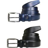 GoDeri Deri 2'li Set Klasik Kumaş Pantolon Kemeri; Siyah, Lacivert 3,5 cm - Siyah - Lacivert - 155 cm