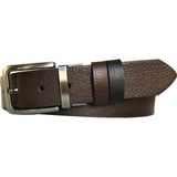 Goderi Deri Çift Taraflı 4 cm Kemer; Siyah, Koyu Kahverengi - 110 cm - Siyah - Koyu Kahverengi