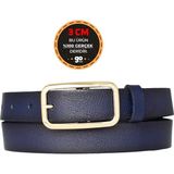 GoDeri Deri Gold Renk Tokalı Lacivert 3 cm Kadın Kemeri Pantolon Kemeri Şort Kemeri 3CMKDN50 - 90 cm