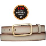 GoDeri Deri Gold Renk Tokalı Vizon 3 cm Kadın Kemeri Pantolon Kemeri Şort Kemeri 3CMKDN50 - 90 cm