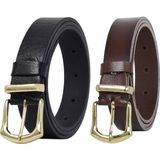 GoDeri Deri Gold Tokalı Metal Köprülü 2'li Set Siyah Koyu Kahverengi Kadın Kemeri 3 CM=42GLD - 95 cm - Siyah - Koyu Kahverengi