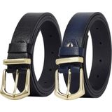 GoDeri Deri Gold Tokalı Metal Köprülü 2'li Set Siyah Lacivert Kadın Kemeri 3 Cm=2likd-42-Gtk - 105 cm - Siyah - Lacivert