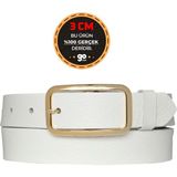 GoDeri Deri Gold Tokalı Süt Beyaz 3 cm Kadın Kemeri Pantolon Kemeri Şort Kemeri 3CMKDN50 - 110 cm - 1BW-Beyaz