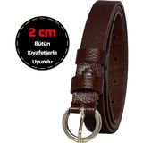 GoDeri Deri, Gümüş Tokalı Ince 2 cm Koyu Kahverengi Kadın Kemeri; Elbise, Pantolon Kemeri_kilt - 100 cm