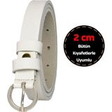 GoDeri Deri, Gümüş Tokalı Ince 2 cm Süt Beyaz Kadın Kemeri; Elbise Kemeri, Pantolon Kemeri_klt - 90 cm - 1BW-Beyaz