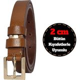 GoDeri Deri, Renk Tokalı Ince 2 cm Açık Kahverengi Kadın Kemeri; Elbise, Pantolon Kemeri_kare - 120 cm