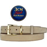 GoDeri Hakiki Deri, 3 cm Gold Renk Takım Tokalı, Krem Süet, Dikişli Klasik Kadın Kemeri, 3CMKLA47 - 95 cm - Süet Bej