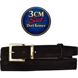 GoDeri Hakiki Deri, 3 cm Gold Renk Takım Tokalı, Siyah Süet, Dikişli Klasik Kadın Kemeri, 3CMKLA47 - 90 cm - Süet Siyah