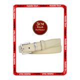 GoDeri Hakiki Deri, 3 cm Gümüş Renk Takım Tokalı, Açık Krem, Dikişli Klasik Kadın Kemeri, 3cmKLA48