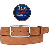 GoDeri Hakiki Deri, 3 cm Gümüş Renk Tokalı, Tarçın Süet, Dikişli Klasik Kadın Kemeri, 3CMKLA50 - 110 cm