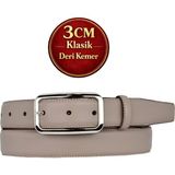 GoDeri Hakiki Deri, 3 cm Gümüş Renk Tokalı, Vizon, Dikişli Klasik Kadın Kemeri, 3CMKLA50 - 135 cm