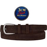 GoDeri Hakiki Deri, 3 cm Siyah Nikel Renk Tokalı, Koyu Kahverengi Süet, Dikişli Klasik Kadın Kemeri, 3CMK30 - 115 cm - Süet Kahverengi