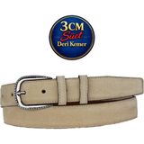 GoDeri Hakiki Deri, 3 cm Siyah Nikel Renk Tokalı, Krem Süet, Dikişli Klasik Kadın Kemeri, 3CMKLA30 - 135 cm - Süet Bej