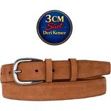 GoDeri Hakiki Deri, 3 cm Siyah Nikel Renk Tokalı, Tarçın Süet, Dikişli Klasik Kadın Kemeri, 3CMKLA30 - 95 cm