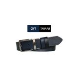 GoDeri Hakiki Deri Çift Taraflı 4 Cm Kemer; Lacivert, Siyah DK-ÇİFT.DUZ-LASİ