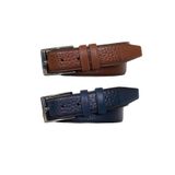 Goderi Hakiki Kaliteli Deri 2'Li Set, Dikişli Klasik Kumaş Pantolon Kemeri; Lacivert, Kahverengi 3,5 Cm=Arz 135 CM