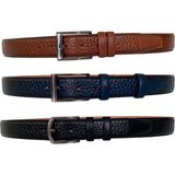 Goderi Hakiki Kaliteli Deri 3'lü Set, Dikişli Klasik Kumaş Pantolon Kemeri; Siyah, Lacivert, Kahve 3,5 cm - 120 cm - Siyah - Lacivert - Kahve