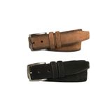 Goderi Hakiki Kaliteli Süet Deri 2'Li Set Klasik Kumaş Pantolon Kemeri; Siyah, Vizon 3, 5 Cm, 115 Cm