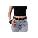 Goderi Kadın Moda Gold Renk Tokalı, Tek Parça Yumuşak Hakiki Deri Siyah Kemer, 3.8 Cm, Ihraç Ürün, Amz, 08, 130 Cm