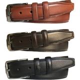 GoDeri Kaliteli Deri 3'lü Set, Dikişli Klasik Kumaş Pantolon Kemeri; Siyah, Kahverengi, Taba 3,5 cm - 110 cm - Siyah - Kahverengi
