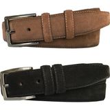 Goderi Süet Deri 2'li Set Klasik Kumaş Pantolon Kemeri; Siyah, Açık Kahverengi 3,5 cm - Siyah - Açık Kahverengi - 105 cm