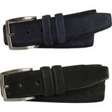 Goderi Süet Deri 2'li Set Klasik Kumaş Pantolon Kemeri; Siyah, Lacivert 3,5 cm - Siyah - Lacivert - 125 cm