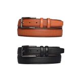 Goderi%100 Hakiki Deri, 2'Li Set Siyah, Açık Taba Dikişli Nokta Baskılı Kumaş Pant. Kemeri 3.5 Cm_Noktalı 115 CM