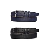 Goderi%100 Hakiki Deri, 2'Li Set Siyah, Lacivert Dikişli Nokta Baskılı Kumaş Pant. Kemeri 3.5 Cm_Noktalı 110 CM