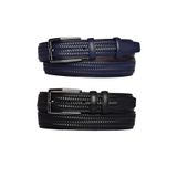 Goderi%100 Hakiki Deri, 2'Li Set Siyah, Lacivert Dikişli Örgü Baskılı Kumaş Pant. Kemeri 3.5 Cm_Örgü.Bas 120 CM