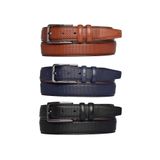 Goderi%100 Hakiki Deri, 3'Lü Set Siyah, Kızıl Taba, Lacivert Dikişli Kumaş Pant. Kemeri 3.5 Cm_Noktalı 130 Cm