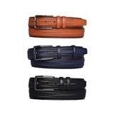Goderi%100 Hakiki Deri, 3'Lü Set Siyah, Lacivert, Açık Taba, Örgü Baskılı Kumaş Pant. Kemeri 3.5 Cm_Örgü.B 120 Cm