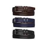 Goderi%100 Hakiki Deri, 3'Lü Set Siyah, Lacivert, Koyu Kahve Dikişli, Kumaş Pantolon Kemeri 3.5 Cm_Ortabas 105 Cm