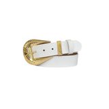 Goderi%100 Hakiki Deri, Büyük Gold Tokalı, Metal Köprülü Beyaz Kadın Kot Kemeri 4 Cm, An, Byn, 65, 95 Cm