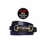 Goderi%100 Hakiki Deri, Gold Renk Tokalı Ince 2 Cm Lacivert Kadın Kemeri; Elbise, Pantolon Kemerid&D 110 CM