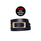 Goderi%100 Hakiki Deri, Gold Renk Tokalı Ince 2 Cm Lacivert Kadın Kemeri; Elbise, Pantolon Kemeri_Dikd 95 CM