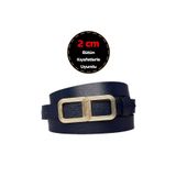 Goderi%100 Hakiki Deri, Gold Renk Tokalı Ince 2 Cm Lacivert Kadın Kemeri; Elbise, Pantolon Kemeri_Gözlük 100 cm