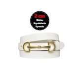 Goderi%100 Hakiki Deri, Gold Renk Tokalı Ince 2 Cm Süt Beyaz Kadın Kemeri; Elbise, Pantolon Kemerid&D 105 CM