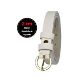 Goderi%100 Hakiki Deri, Gold Renk Tokalı Ince 2 Cm Süt Beyaz Kadın Kemeri; Elbise, Pantolon Kemeri_Kilit 105 CM