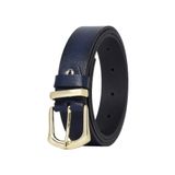 Goderi%100 Hakiki Deri Gold Tokalı, Metal Köprülü Lacivert Kadın Kemeri, 3 Cm, 2Li, 3Cm, Kd, 42, Gold.Tk, 100 Cm