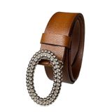 Goderi%100 Hakiki Deri, Gümüş Oval Tokalı Kahverengi Kadın Kot Kemeri 4 Cm, Kare, Gümüş Oval, 90 Cm