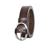 Goderi%100 Hakiki Deri Mat Gümüş Oval Tokalı Koyu Kahverengi Ince Kadın Kemeri, 3 Cm, 39, Nik.Oval, 95 Cm