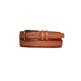 Goderi%100 Hakiki Deri, Örgü Baskılı Açık Taba Dikişli Klasik, Kumaş Pantolon Kemeri 3.5 Cm_Dikisli.Örgülü, 115 Cm