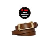 Goderi%100 Hakiki Deri, Renk Tokalı Ince 2 Cm Açık Kahverengi Kadın Kemeri; Elbise, Pantolon Kemeri_Dikd 110 CM
