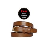 Goderi%100 Hakiki Deri, Renk Tokalı Ince 2 Cm Açık Kahverengi Kadın Kemeri; Elbise, Pantolon Kemeri_Kilit 90 cm