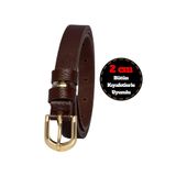 Goderi%100 Hakiki Deri, Renk Tokalı Ince 2 Cm Koyu Kahverengi Kadın Kemeri; Elbise, Pantolon Kemeri_Düz 105 CM