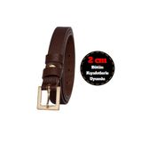 Goderi%100 Hakiki Deri, Renk Tokalı Ince 2 Cm Koyu Kahverengi Kadın Kemeri; Elbise, Pantolon Kemeri_Kare 100 cm