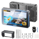 Godox GM6S Pro Dokunmatik Ekran Kamera Saha Monitörü 2000nits 5.5 inç Kamera Kontrol Monitörü Güneşlik Hood 4K@60Hz HDMI, Yanlış Renk, Soğan Cildi, Dalga Biçimi, 3D LUT, Tepe Odağı, NP-F Piller ve